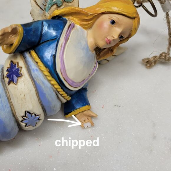 Vintage Angel Ornament 5” Spiral Hand Painted Stars Blue Christmas - Picture 6 of 13